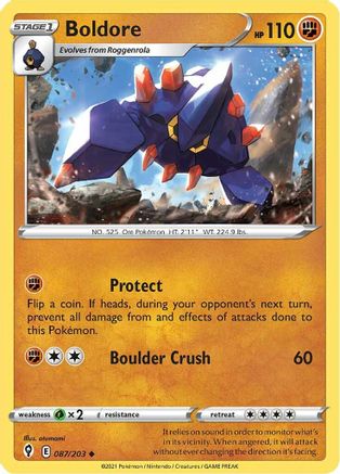 Boldore 087/203 - Reverse Holofoil SWSH07 Evolving Skies - Uncommon