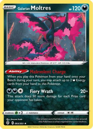 Galarian Moltres 093/203 - Holofoil SWSH07 Evolving Skies - Holo Rare
