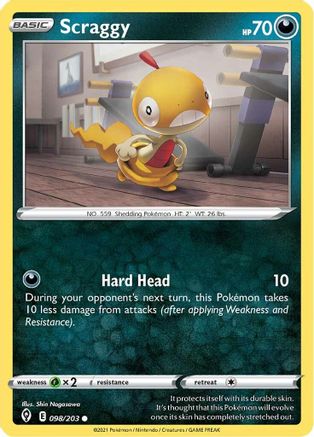 Scraggy 098/203 - Reverse Holofoil SWSH07 Evolving Skies - Common