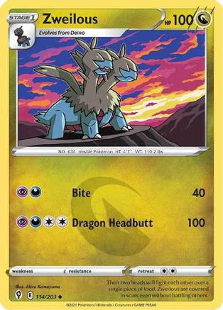 Zweilous 114/203 - Reverse Holofoil SWSH07 Evolving Skies - Uncommon