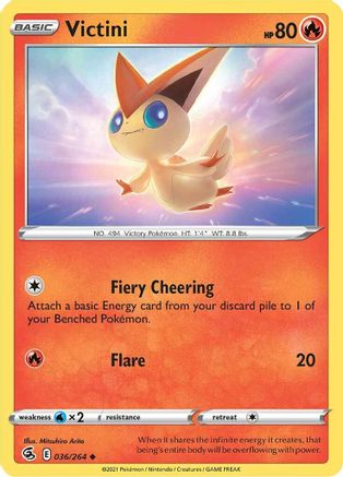 Victini 036/264 - Reverse Holofoil SWSH08 Fusion Strike - Uncommon