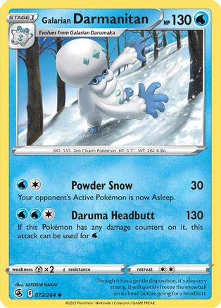 Galarian Darmanitan 072/264 - Reverse Holofoil SWSH08 Fusion Strike - Uncommon