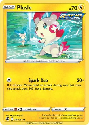 Plusle 089/264 - Reverse Holofoil SWSH08 Fusion Strike - Common
