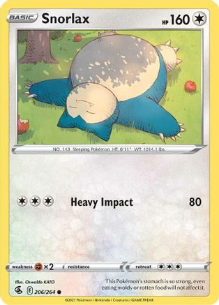 Snorlax 206/264 - Reverse Holofoil SWSH08 Fusion Strike - Common