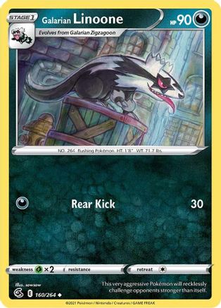 Galarian Linoone 160/264 - Reverse Holofoil SWSH08 Fusion Strike - Uncommon
