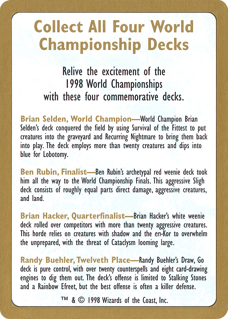 1998 World Championships Ad (WCD-) - World Championship Decks 1998