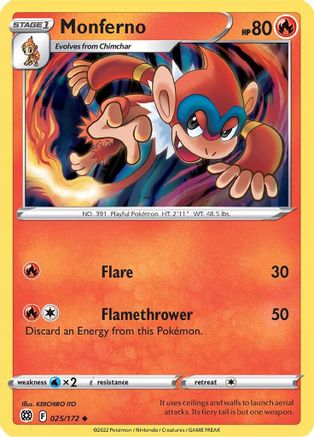 Monferno 025/172 - Reverse Holofoil SWSH09 Brilliant Stars - Uncommon
