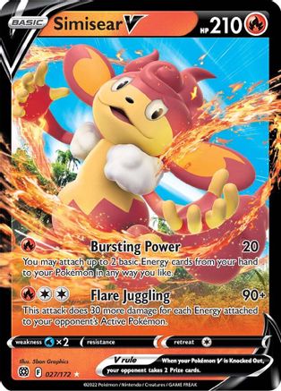 Simisear V 027/172 - Holofoil SWSH09 Brilliant Stars - Ultra Rare