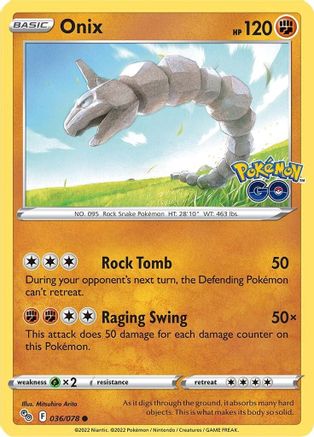 Onix 036/078 - Reverse Holofoil Pokemon GO - Common