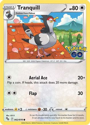 Tranquill 062/078 Pokemon GO - Common