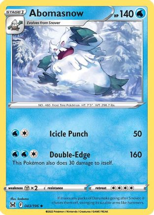 Abomasnow 043/196 - Reverse Holofoil SWSH11 Lost Origin - Uncommon