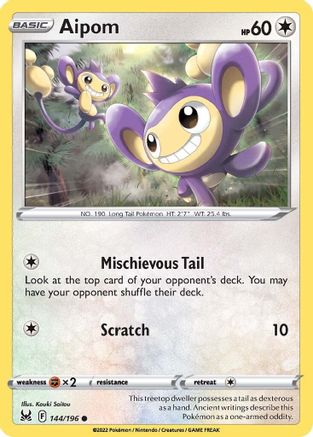 Aipom 144/196 - Reverse Holofoil SWSH11 Lost Origin - Common