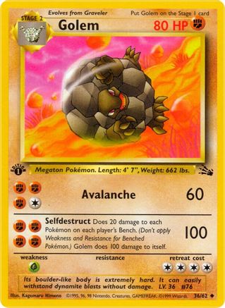 Golem 036/62 - 1st Edition Fossil - Uncommon