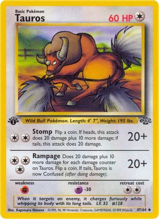 Tauros 047/64 - 1st Edition Jungle - Uncommon