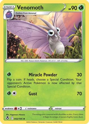 Venomoth 002/195 - Reverse Holofoil SWSH12 Silver Tempest - Uncommon