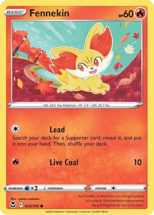 Fennekin 025/195 - Reverse Holofoil SWSH12 Silver Tempest - Common