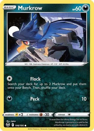 Murkrow 106/195 - Reverse Holofoil SWSH12 Silver Tempest - Common