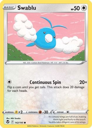 Swablu 142/195 - Reverse Holofoil SWSH12 Silver Tempest - Common