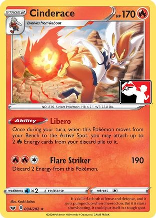 Cinderace 034 Prize Pack Series Cards - Rare