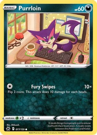 Purrloin 077/159 - Reverse Holofoil Crown Zenith - Common