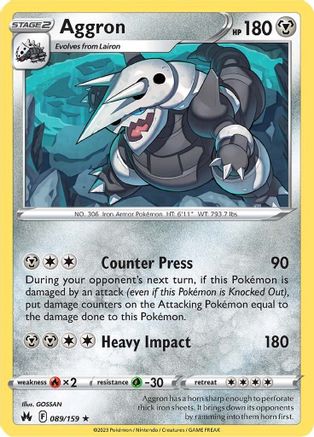 Aggron 089/159 - Reverse Holofoil Crown Zenith - Holo Rare