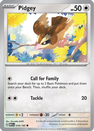 Pidgey 016/165 - Reverse Holofoil SV Scarlet & Violet 151 - Common