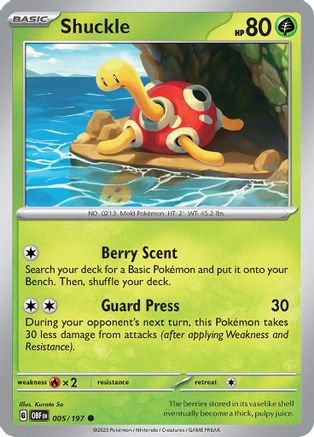 Shuckle 005/197 - Reverse Holofoil SV03 Obsidian Flames - Common