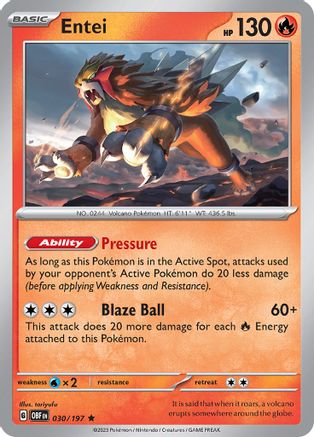 Entei 030/197 - Holofoil SV03 Obsidian Flames - Rare