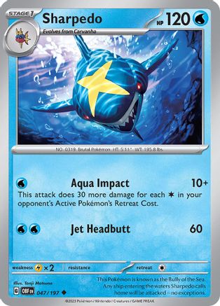 Sharpedo 047/197 - Reverse Holofoil SV03 Obsidian Flames - Uncommon