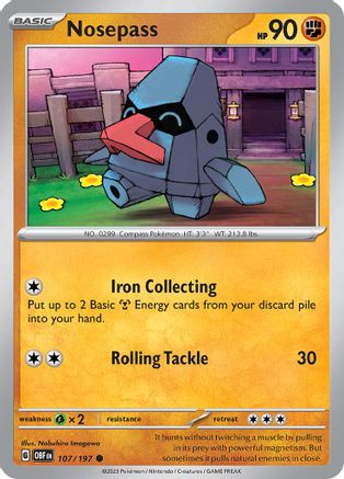 Nosepass 107/197 - Reverse Holofoil SV03 Obsidian Flames - Common