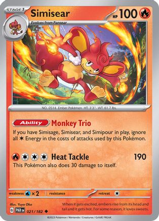 Simisear 021/182 - Reverse Holofoil SV04 Paradox Rift - Uncommon