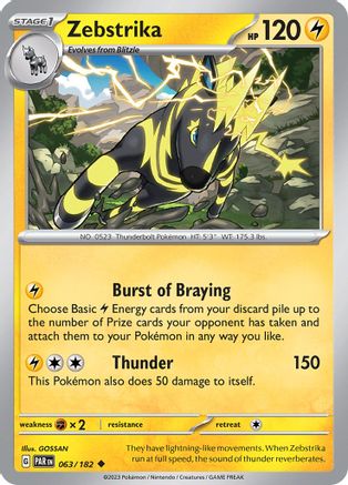 Zebstrika 063/182 - Reverse Holofoil SV04 Paradox Rift - Uncommon