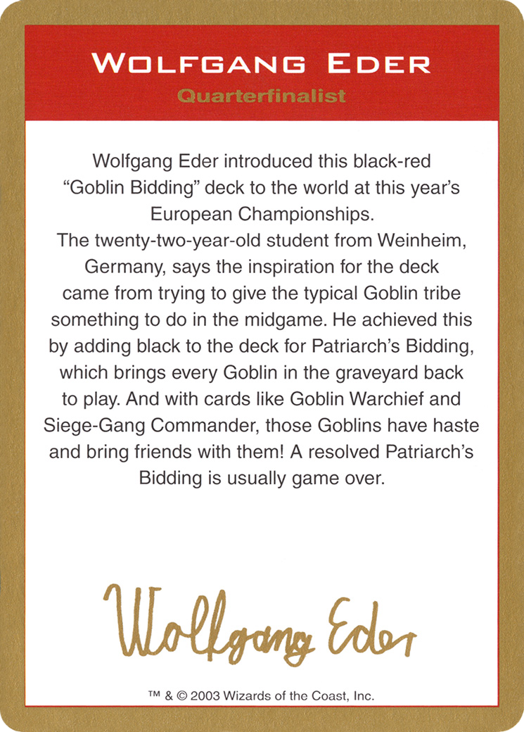 Wolfgang Eder Bio (WCD-) - World Championship Decks 2003