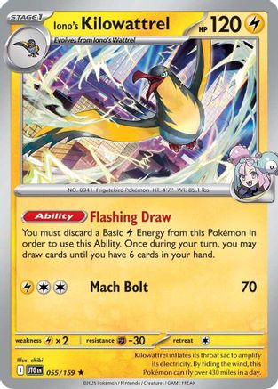 Iono's Kilowattrel 055/159 - Holofoil SV09 Journey Together - Rare