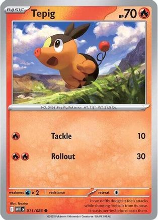 Tepig 011/086 - Reverse Holofoil SV White Flare - Common