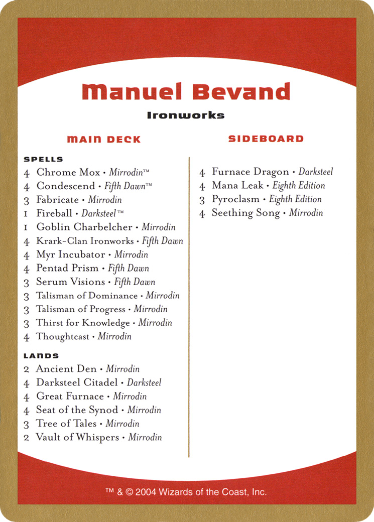 Manuel Bevand Decklist (WCD-) - World Championship Decks 2004