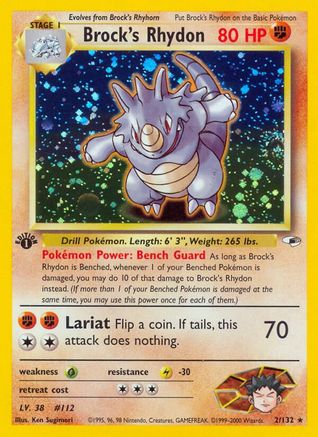 Brock's Rhydon 002/132 - Unlimited Holofoil Gym Heroes - Holo Rare