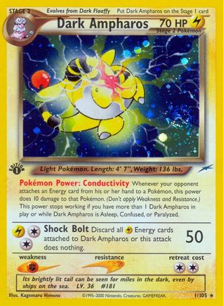 Dark Ampharos 001 - Unlimited Holofoil Neo Destiny - Holo Rare