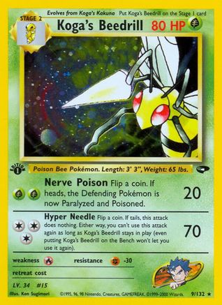 Koga's Beedrill 009/132 - 1st Edition Holofoil Gym Challenge - Holo Rare