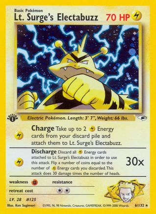Lt. Surge's Electabuzz (6) 006/132 - Unlimited Holofoil Gym Heroes - Holo Rare