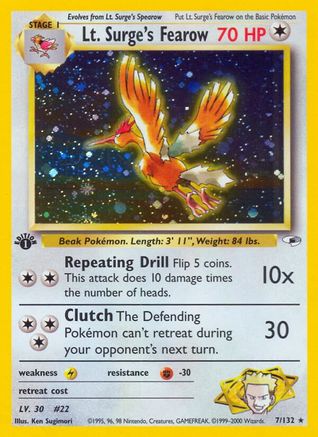 Lt. Surge's Fearow 007/132 - 1st Edition Holofoil Gym Heroes - Holo Rare