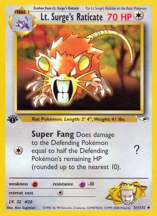 Lt. Surge's Raticate 051/132 - Unlimited Gym Heroes - Uncommon