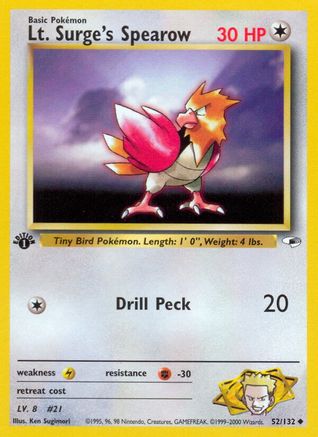 Lt. Surge's Spearow (52) 052/132 - Unlimited Gym Heroes - Uncommon