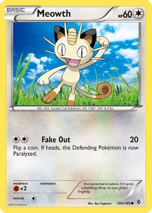 Meowth 106 - Reverse Holofoil Boundaries Crossed - Common