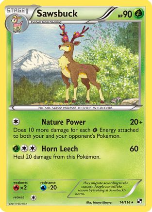 Sawsbuck 014/114 - Reverse Holofoil Black and White - Rare