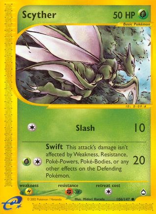 Scyther (106) 106/147 - Reverse Holofoil Aquapolis - Common