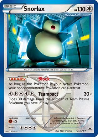Snorlax (Team Plasma) 101/135 - Reverse Holofoil Plasma Storm - Rare