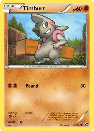 Timburr (58) 058 - Reverse Holofoil Black and White - Common