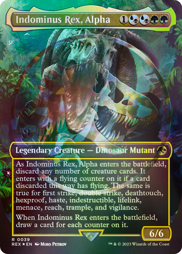 Indominus Rex, Alpha (Borderless) (Emblem) (REX-039) - Jurassic World Collection (Borderless) Foil