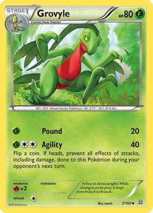 Grovyle 007/160 - Reverse Holofoil XY Primal Clash - Uncommon